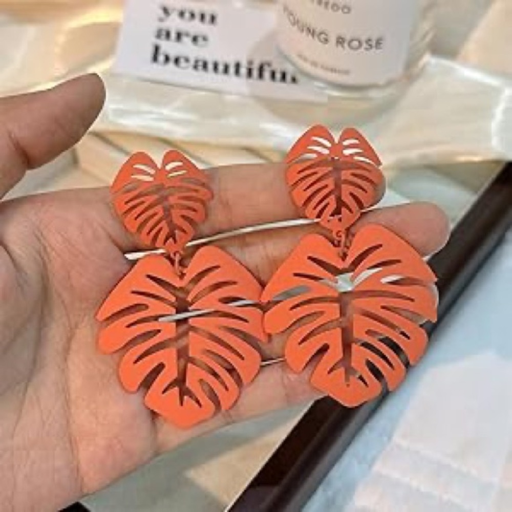 Tropical Orange Leaf Earrings